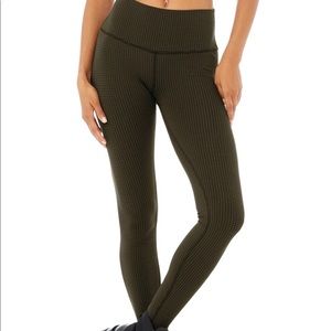 High-Waist Micro HoundstoothLeggingdarkoliveblack